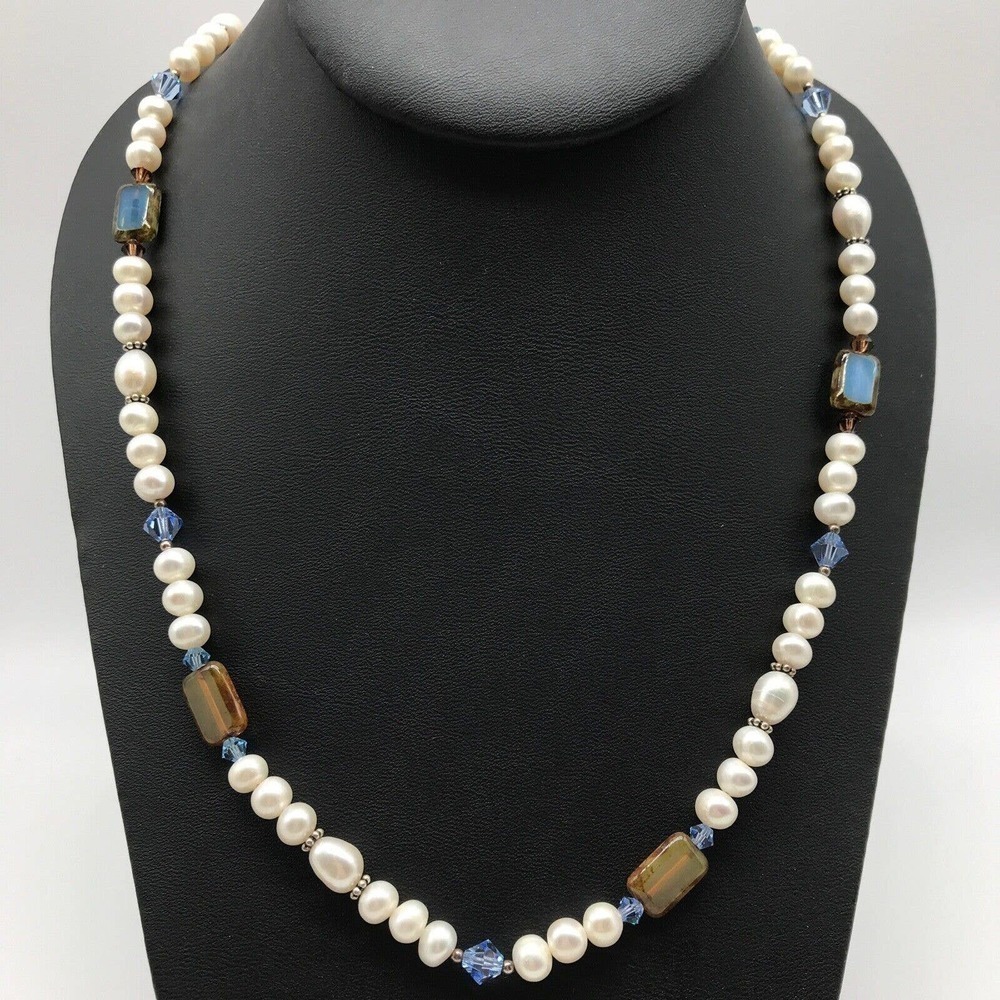 925 Sterling Silver Real Genuine Pearl Beaded Crystal Very Long Strand Necklace